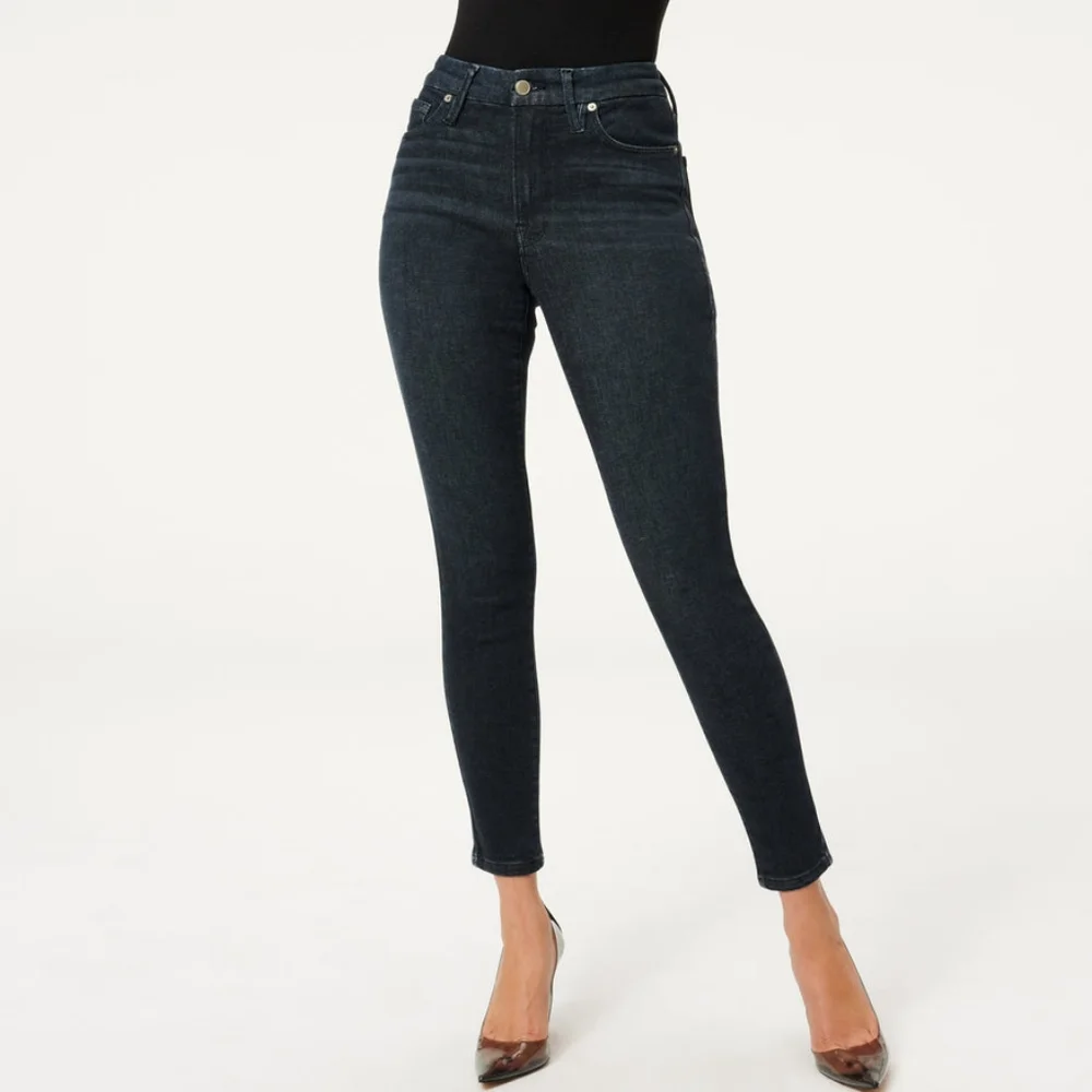 Good American Deep Blue002 Always Fits Good Legs High Waisted Crop Jeans 14-18